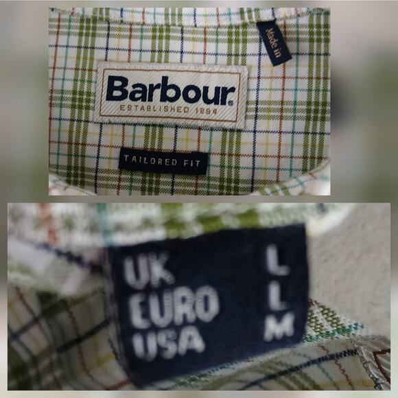 Barbour SZ M Tattersall 19 Tailored Fit White Green Check Button-Down Shirt - Picture 5 of 5